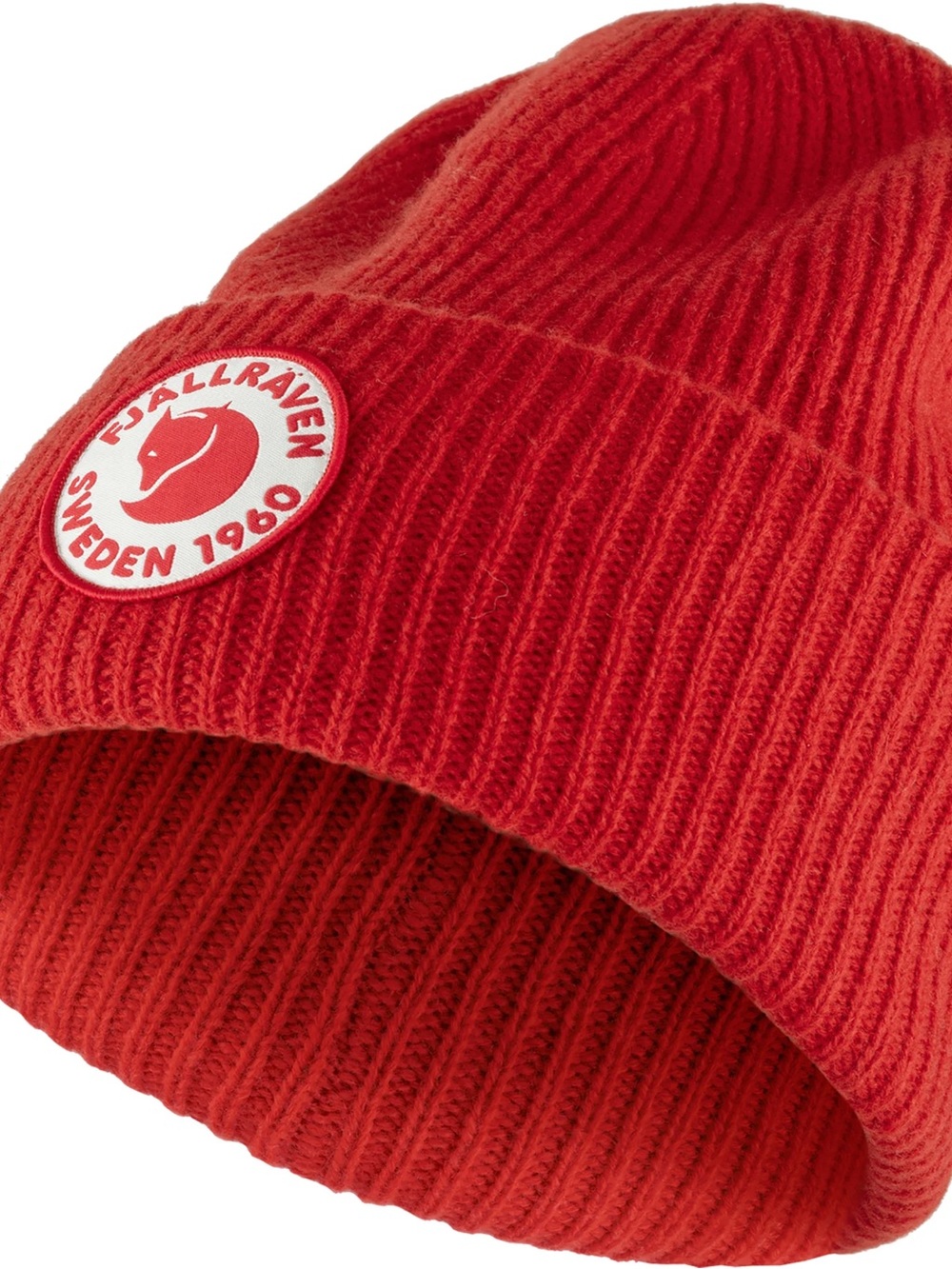 Fjallraven Bright Red Logo Rib Knit Beanie